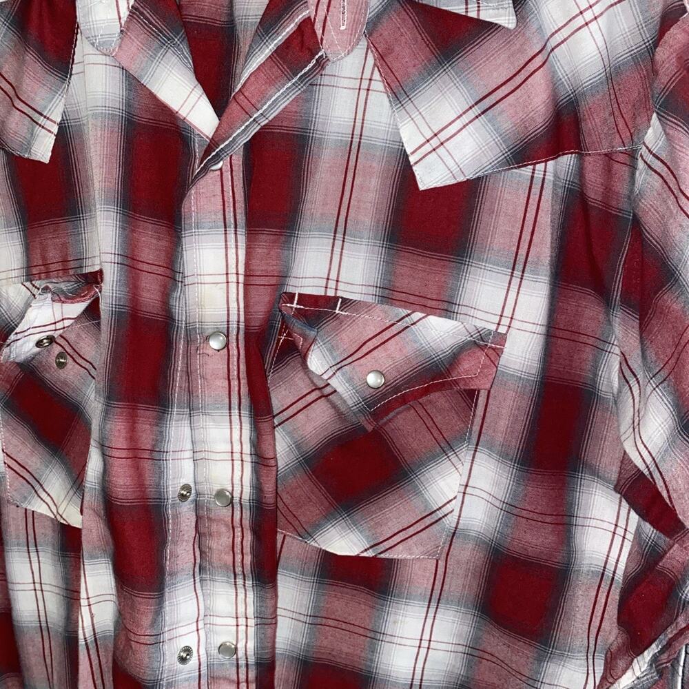 VTG 80s Plains Western Wear Pearl Snap Cowboy Shirt L Red Plaid - Picture 3 of 4